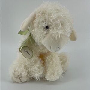 Hallmark NWT Little Blessing Lamb Plush, Embroidered Cross Foot, Green Ribbon